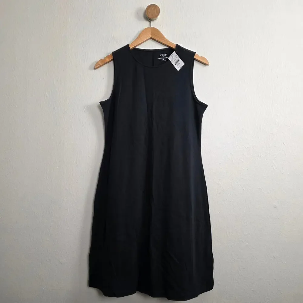 NWT J. Crew Essential Knit Black Sleeveless Cotton Pull On Black Tank Dress